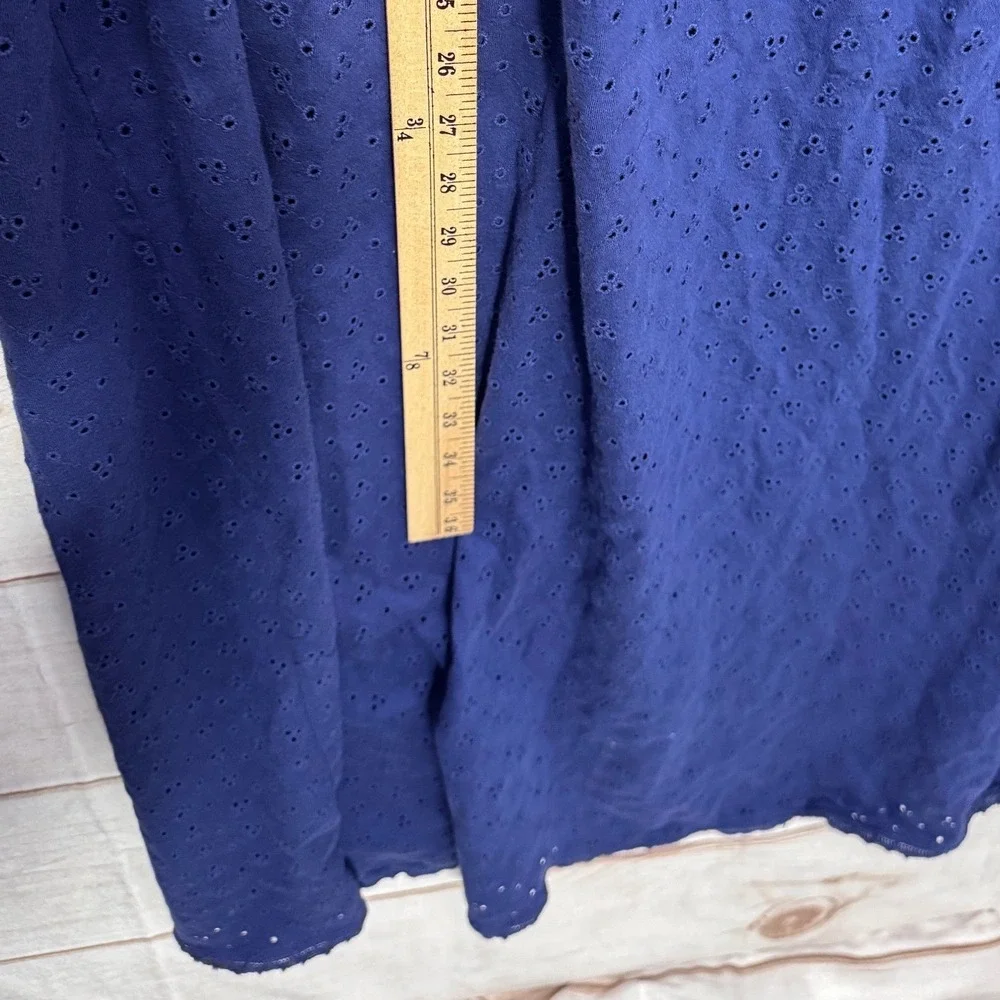 Dreams & Co. Women's 18/20 Blue Eyelet Maxi Dress Sleeveless Plus Size Cotton